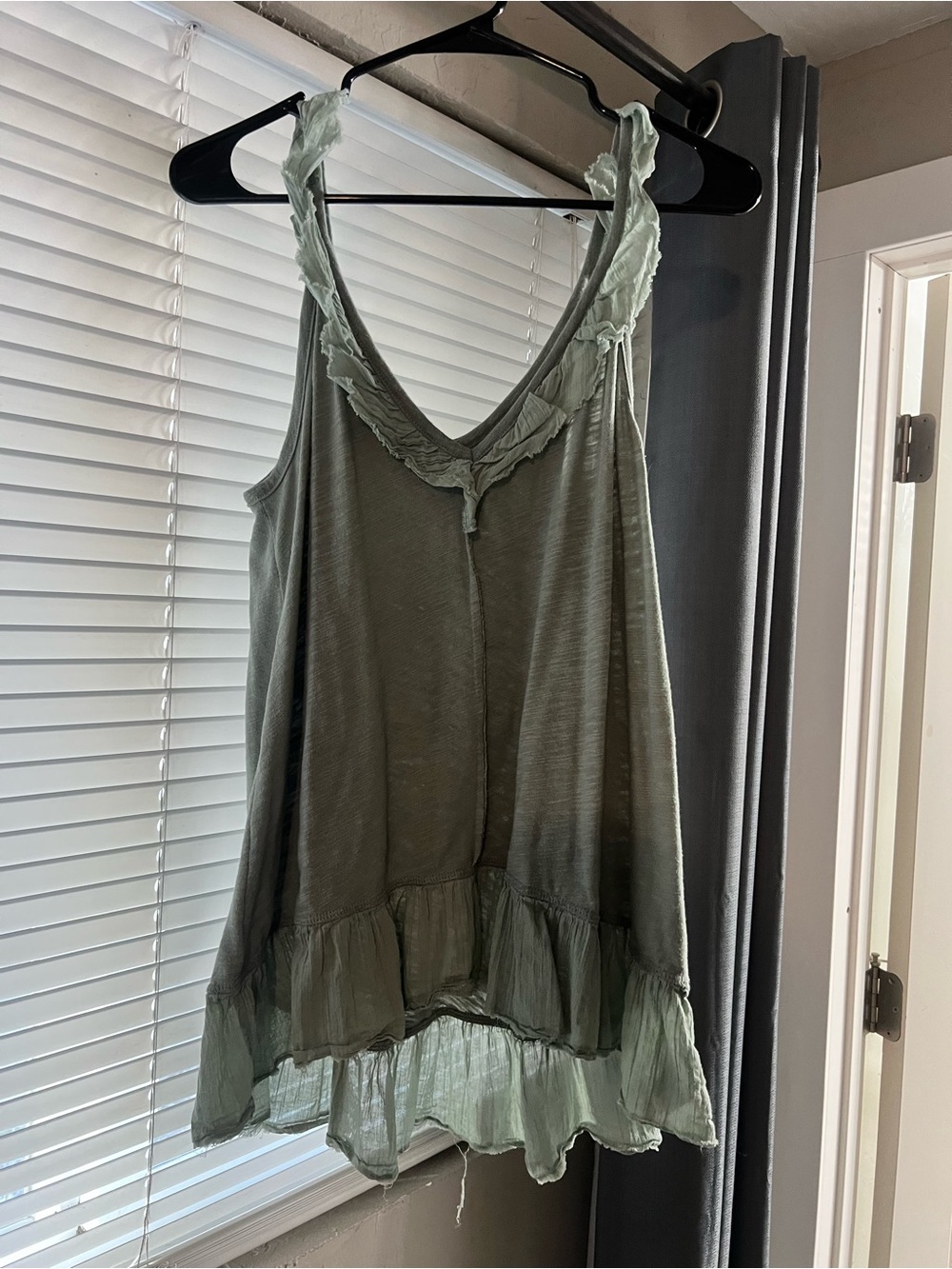 American Eagle Outfitters Sage Green Ruffle-Trim Tank